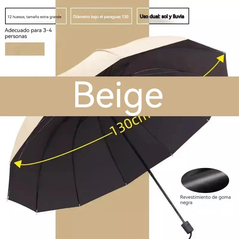 ☔ Paraguas Plegable de 12 Varillas – Resistente al Viento, Impermeable y Ligero para Lluvia y Sol 🌞