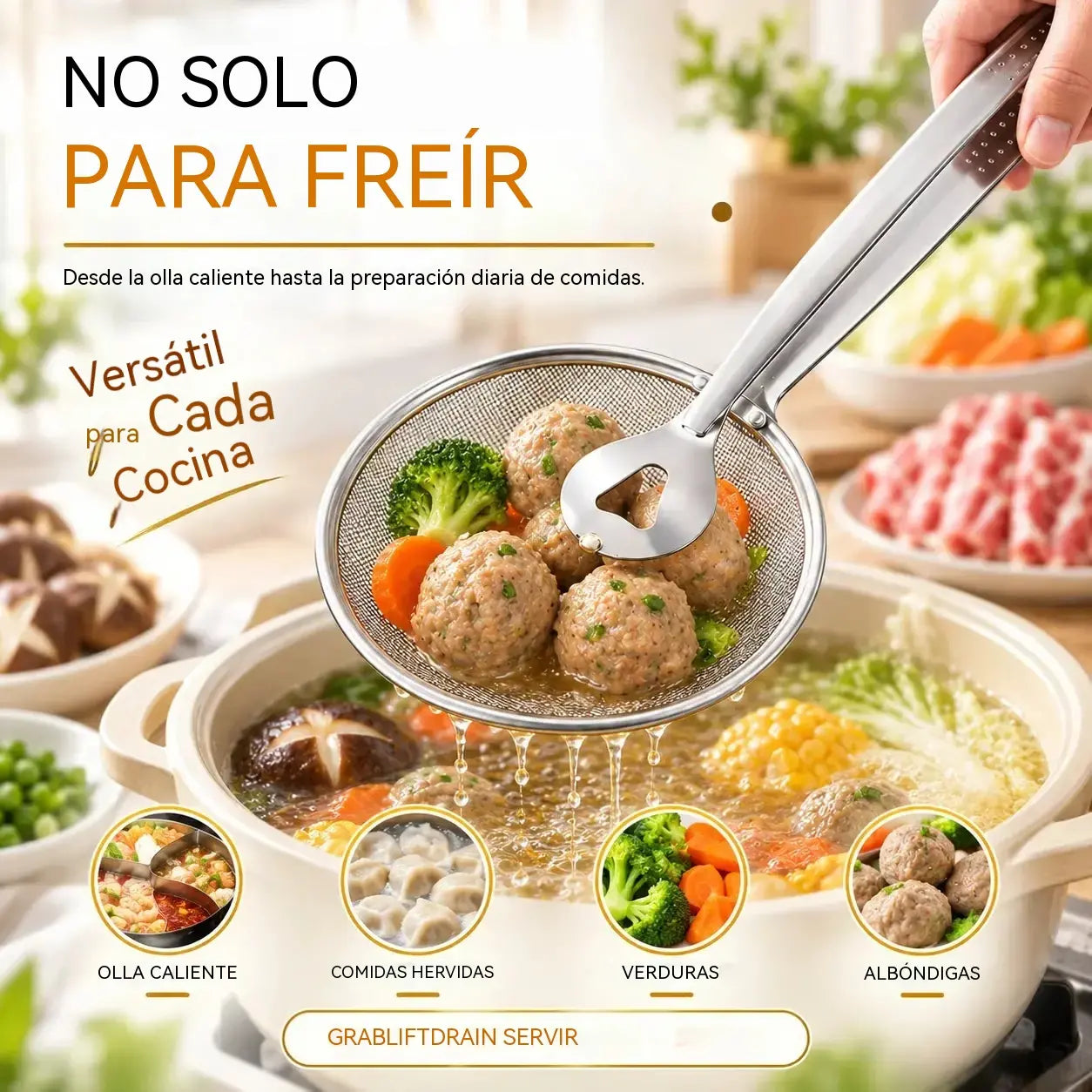 🕷️ Pinzas de Cocina 2 en 1 para Freír y Escurrir