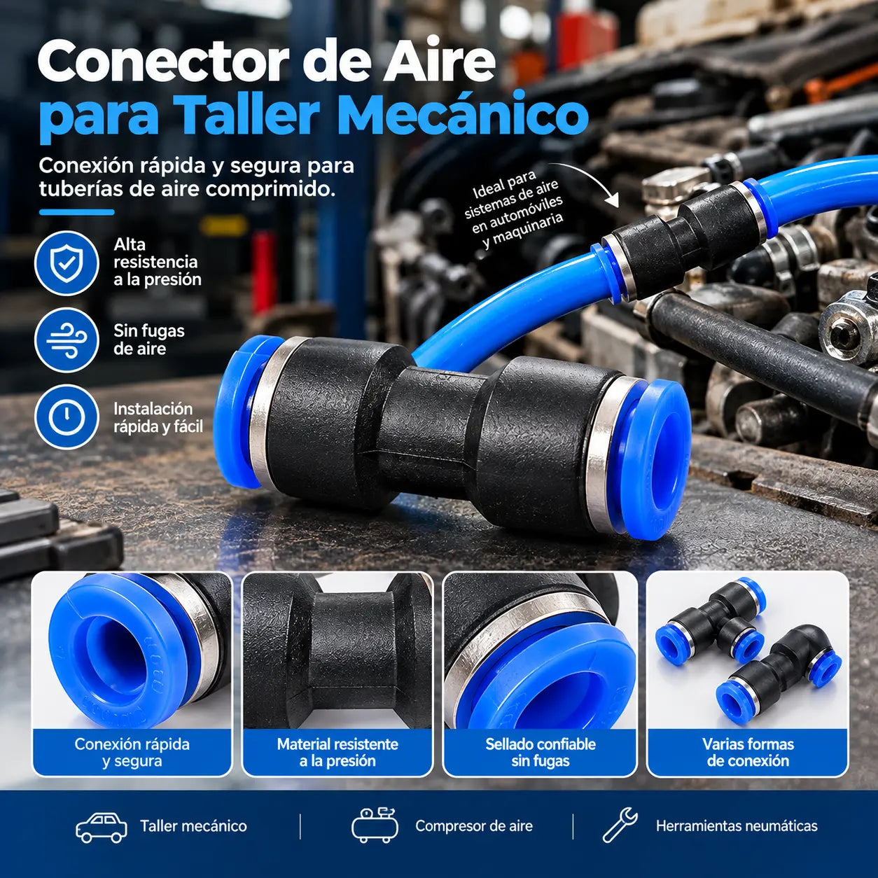 【40 piezas】 Kit de accesorios para manguera neumática de aire de 1/4” con conexión rápida por presión