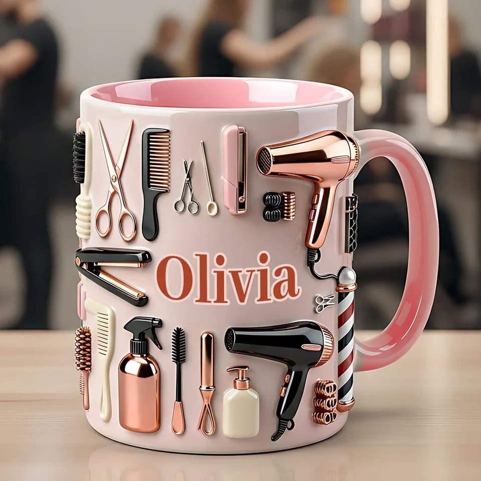 ⭐Taza con temática de peluquería rosa orgullosa