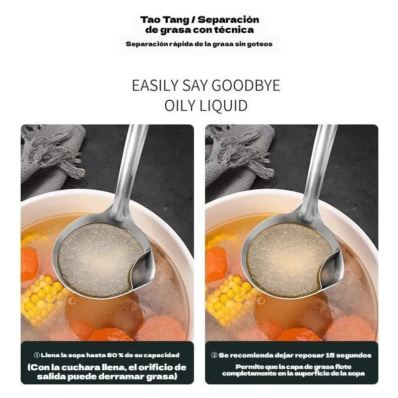 🥄 ¡Ahorra hasta un 50%! 🍳 Cuchara separadora de aceite y agua: ¡un utensilio de cocina imprescindible que combina un colador y un espumador de aceite en uno! ✨