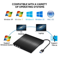 💿 Lector CD/DVD Externo USB 3.0 — ¡Recupera tus Discos y Lee, Reproduce y Graba Archivos Fácilmente!