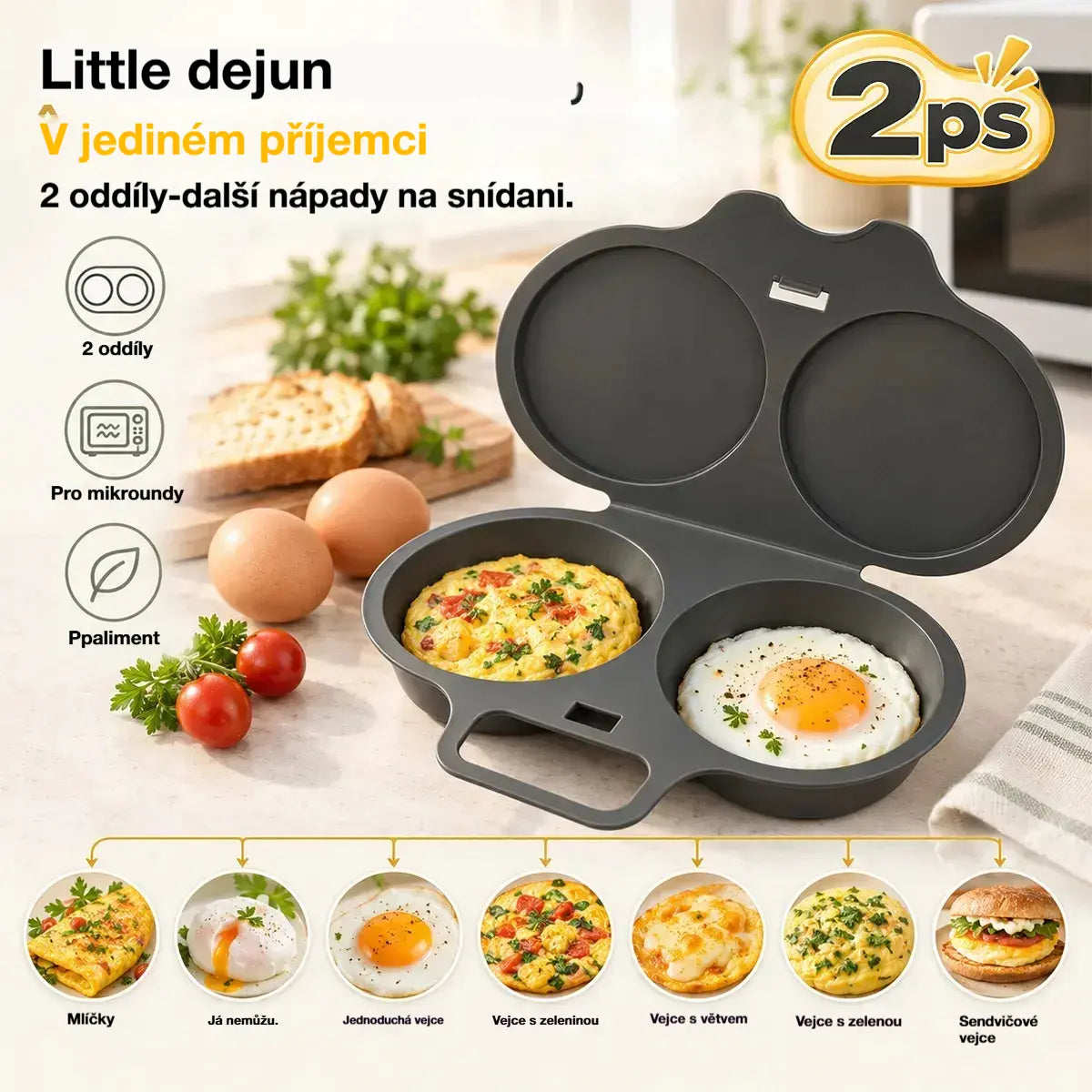 🍳 Forma na vejce/smažená vejce do mikrovlnné trouby [Kupte jeden, druhý zdarma - získejte 2 balení] | Zdravá snídaně bez oleje hotová během několika minut 🥪