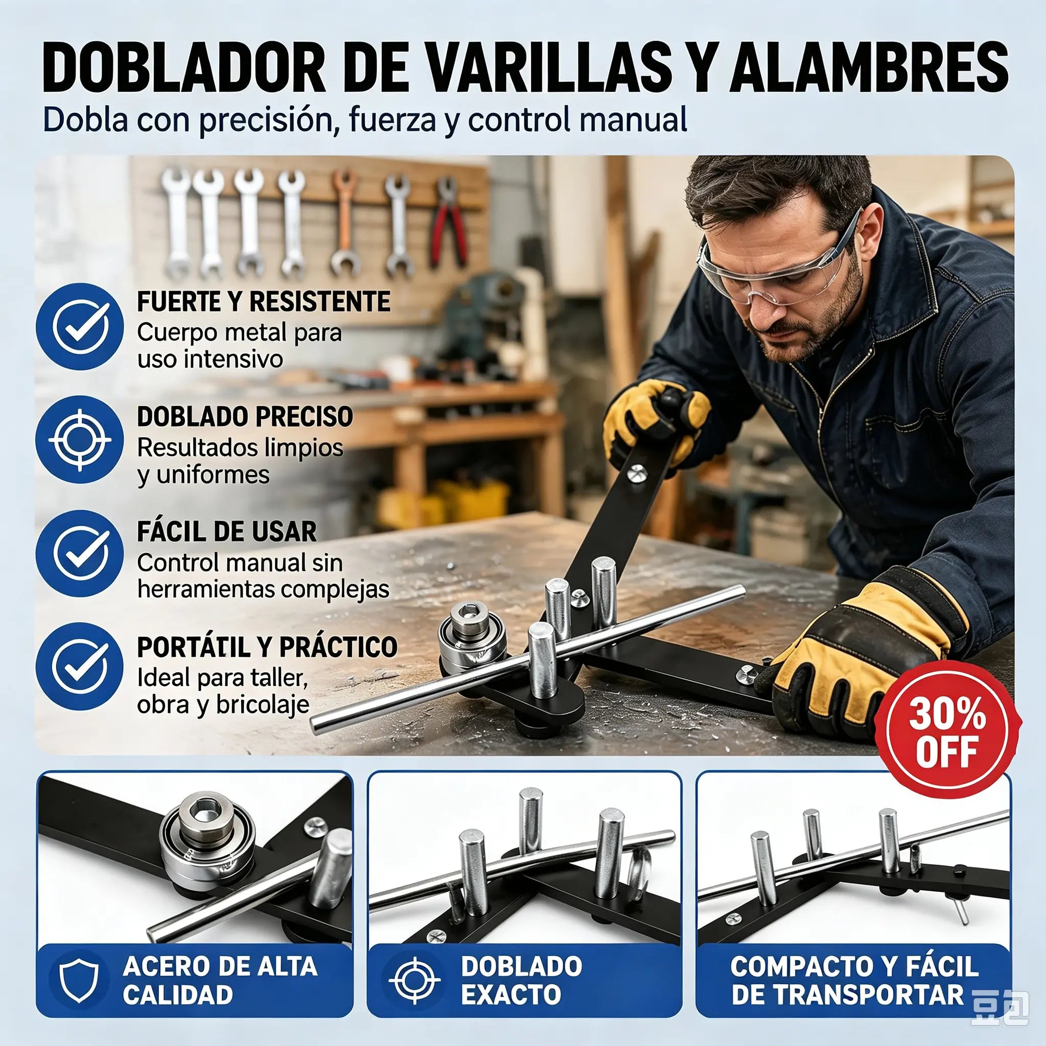 💪Dobladora manual multifuncional de alta resistencia para varillas de refuerzo y alambre, robusta y duradera.