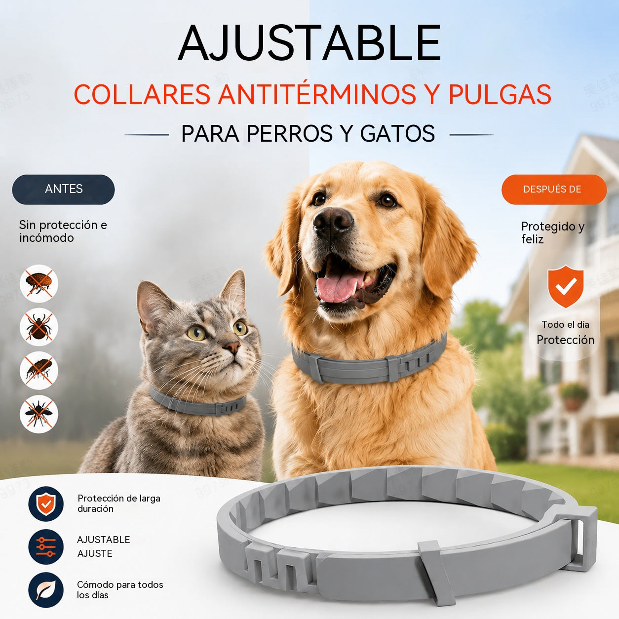 🐱🐶Collar antipulgas y garrapatas ajustable para perros y gatos🚫