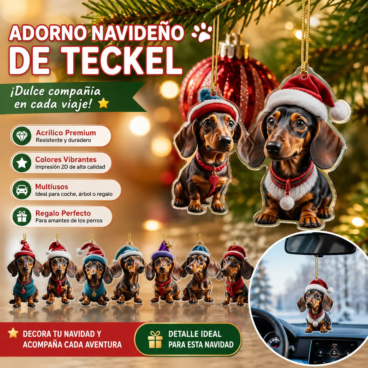 🎄【9 piezas】🐕 Adornos navideños para el árbol con forma de cachorros
