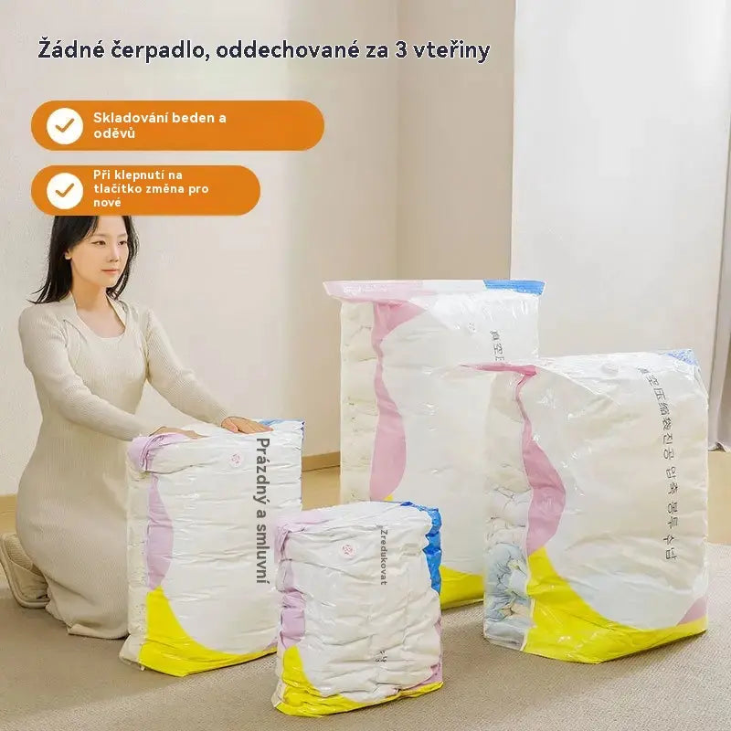 🧳💨 Velký, stlačitelný vakuový úložný sáček: není potřeba pumpa, nepropustný a ideální pro úsporu místa v kufrech i doma ✈️