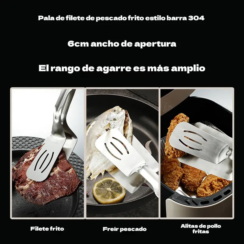 👨‍🍳Pinzas de acero inoxidable 304 para freír filetes y pescado en sartén.