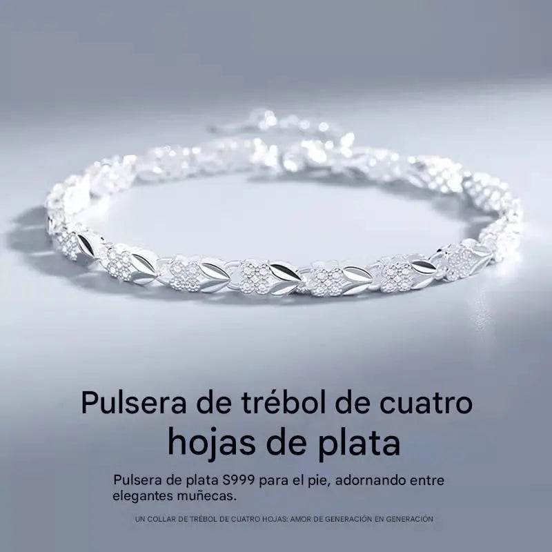【Compre 1 y obtenga 1 gratis】2 piezas por 26 euros🛒 Love New Fashion Pulsera de plata 925 con un trébol de cuatro hojas para mujer