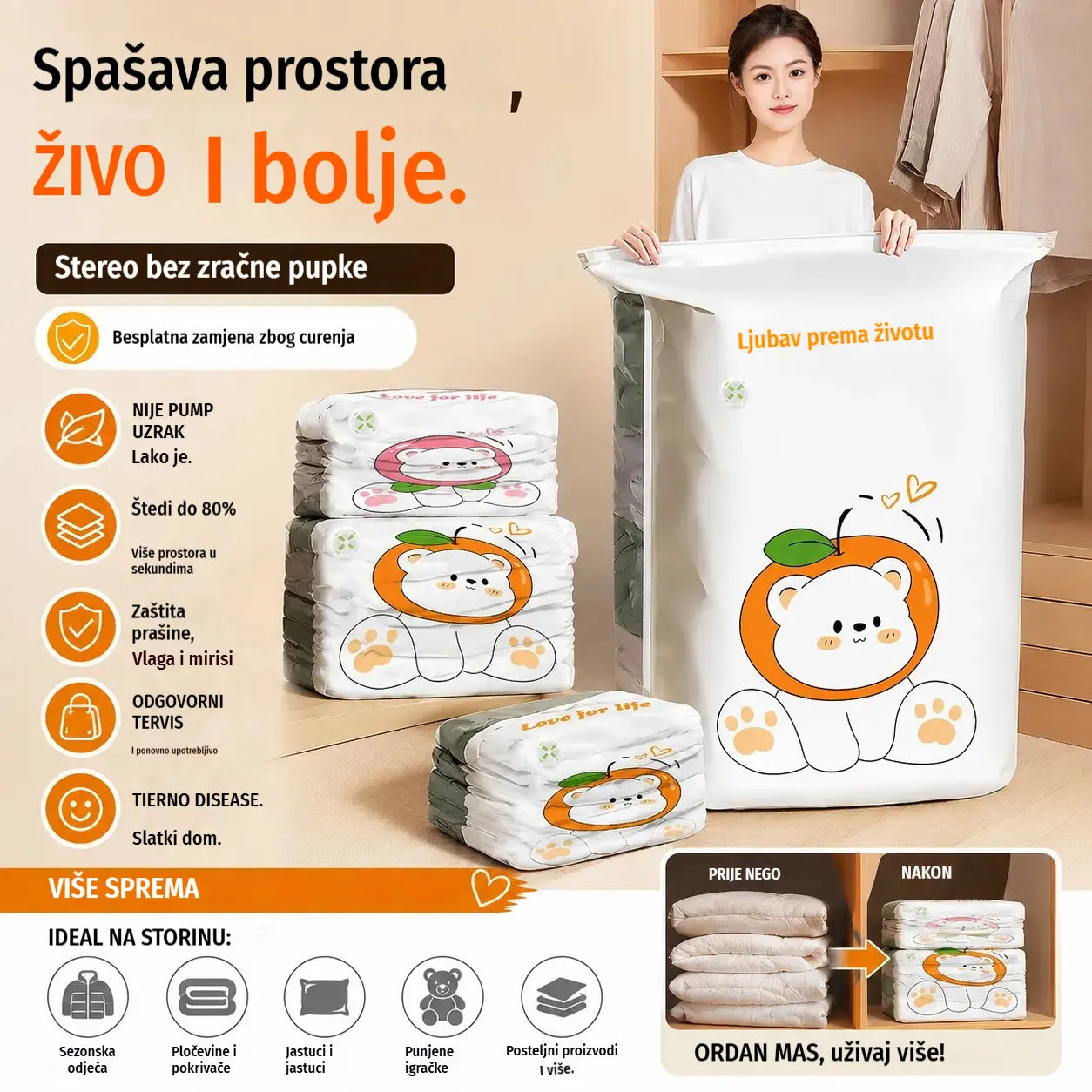 ✨🗃️ Set od 5 dijelova 💨 Velike kompresibilne vrećice za pohranu: Nije potrebna zračna pumpa, nepropusne, idealne za uštedu prostora u koferu i kod kuće ✈️