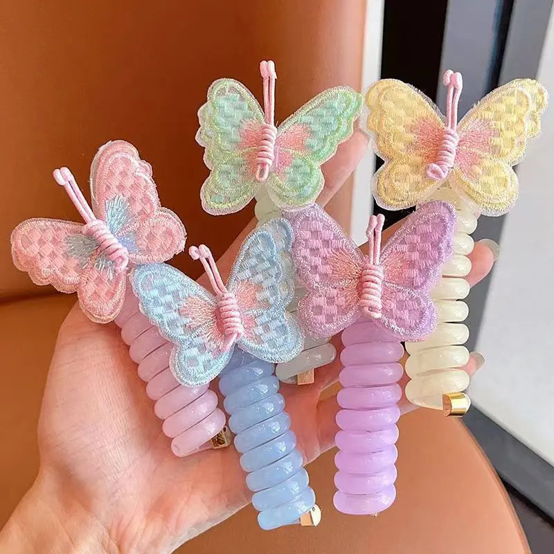 🦋【10 artículos por 25 euros】Goma para el pelo infantil con forma de mariposa y cordón telefónico, de alta elasticidad, no daña el cabello.