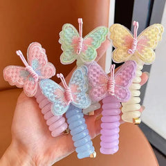 🦋【10 artículos por 25 euros】Goma para el pelo infantil con forma de mariposa y cordón telefónico, de alta elasticidad, no daña el cabello.