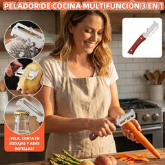 ✅Compra 1 y llévate 1 gratis (2 artículos) 🧅🔪 Pelador de cocina multifuncional 3 en 1: ¡Pela, corta y abre botellas! 🔥