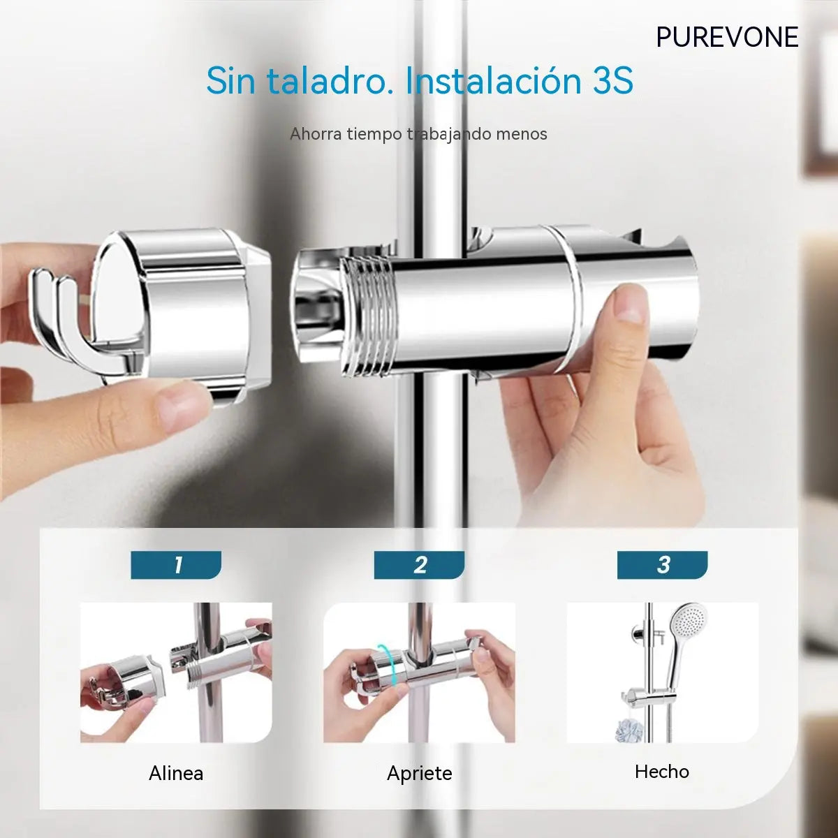 🚿 Soporte Universal para Ducha Sin Taladro｜Instalación en 3 Segundos, Súper Firme y Ajuste Perfecto