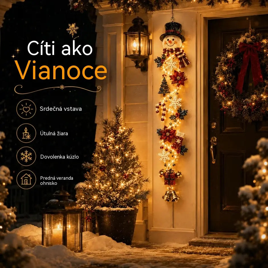 🎄 Vianočná svietiaca dekorácia na dvere MerryCascade | 6 slávnostných dizajnov, teplé svetlo, 3D detaily a priestorovo úsporný vertikálny dizajn ✨