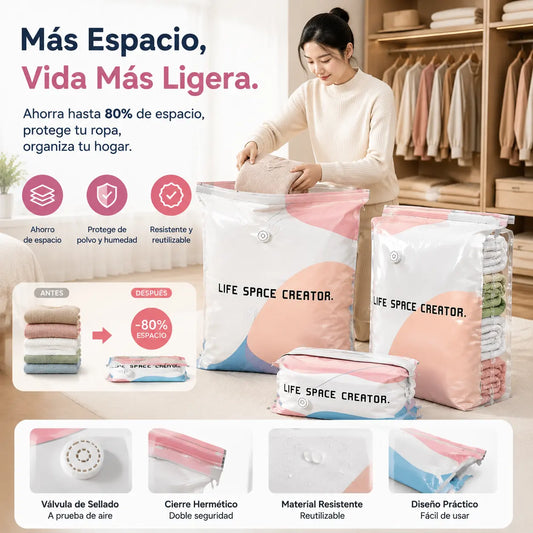 🧳【Juego de 5 piezas 27 euros】💨 Bolsa de almacenamiento al vacío grande y compresible: no requiere bomba, es a prueba de fugas e ideal para ahorrar espacio en maletas y en casa ✈️