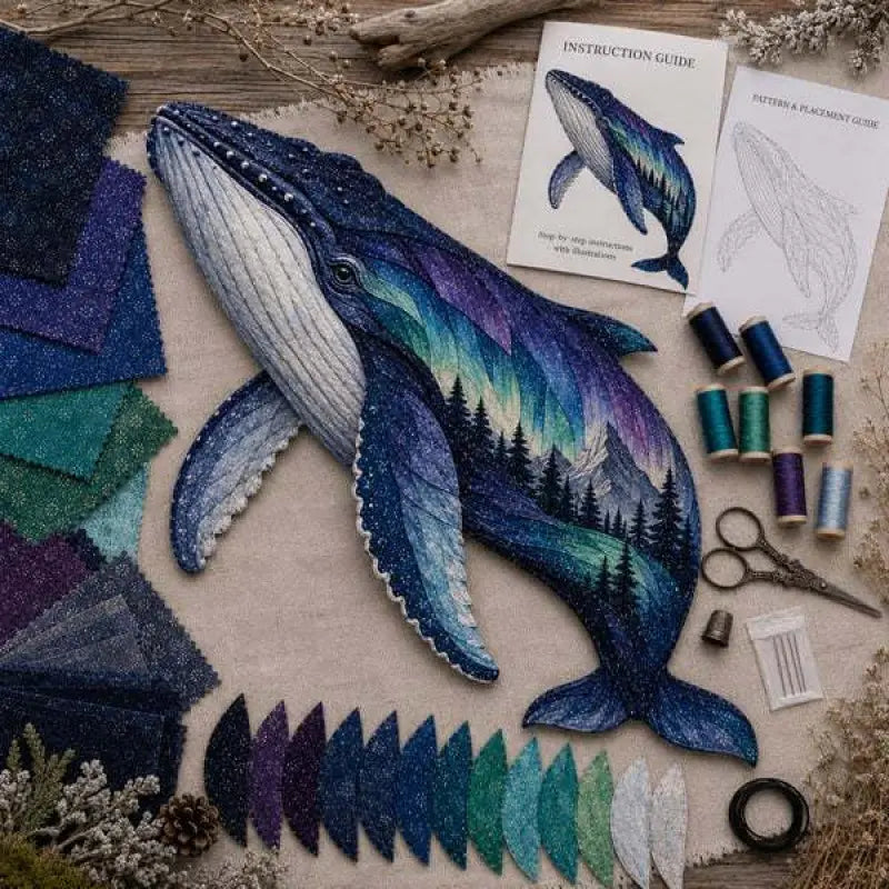 🐺🧵Último día, 49% de descuento: Set de patchwork DIY de la fauna de las auroras boreales.✨