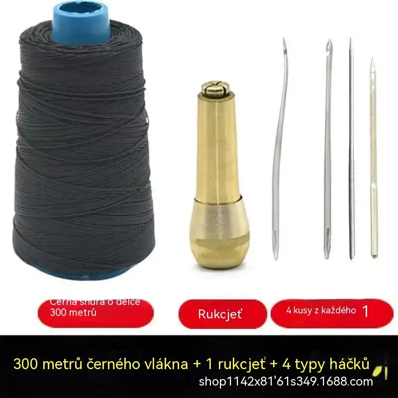 ✨NYNÍ SLEVA 50 %!✨ 5dílná sada šídel na kůži s voskovanou nití: Ruční šicí nástroje pro kožedělné řemeslo.