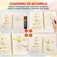 【Compra 1 y llévate 1 gratis】🎨El juego completo de libros de pintura en acuarela incluye pinturas de acuarela y pinceles gratis.