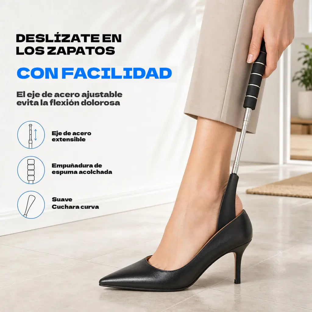 👞 Calzador telescópico: fabricado en acero inoxidable, de 70 cm de largo, con mango de espuma suave. ¡No hace falta agacharse demasiado; calzarse es fácil y sin esfuerzo! ✨💪