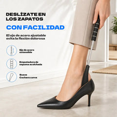 👞 Calzador telescópico: fabricado en acero inoxidable, de 70 cm de largo, con mango de espuma suave. ¡No hace falta agacharse demasiado; calzarse es fácil y sin esfuerzo! ✨💪