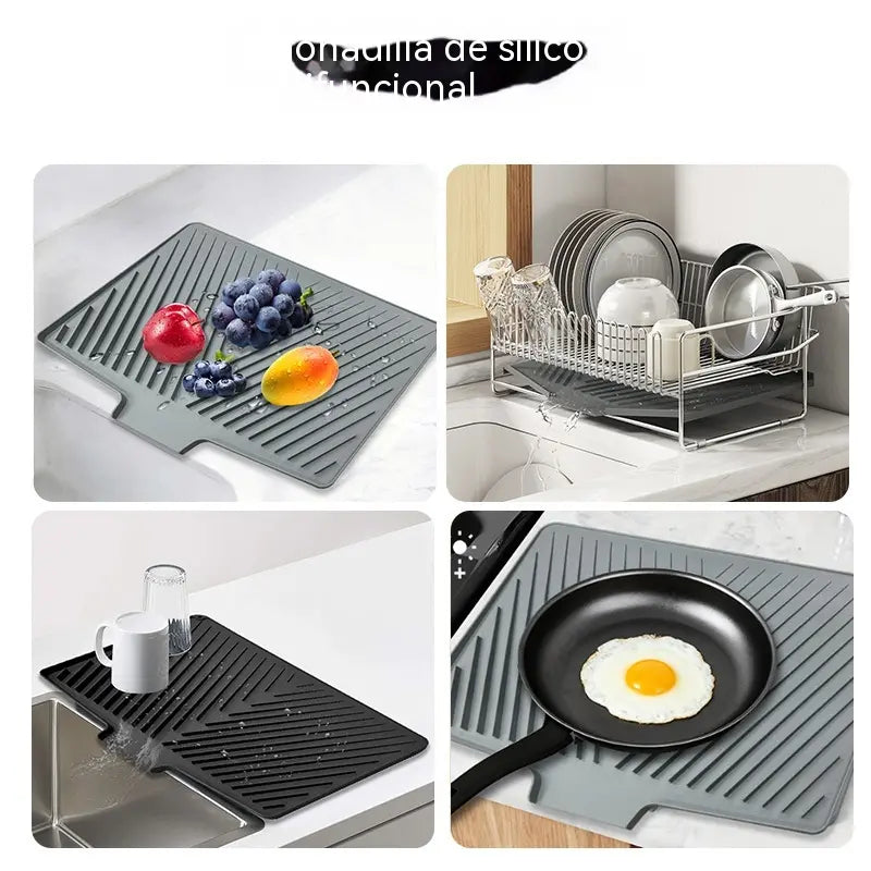 🍽️💧Alfombrilla escurridora de platos de cocina, alfombrilla de secado de silicona