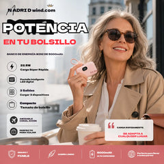 🔥🔥【5000 mAh】🔋✨ Mini Power Bank de 5000 mAh: carga de emergencia, ligero y fácil de usar 🎒⚡