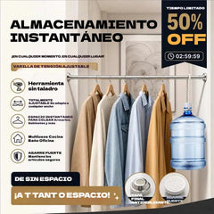 🛠️🚫 Barra de tensión ajustable: no requiere perforación, instalación en segundos, almacenamiento inteligente para el hogar 🏠✨