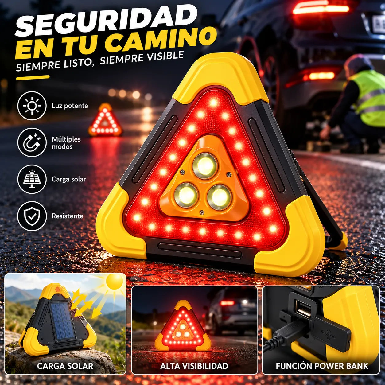 🔥Nuevo producto 2026🔥 Triángulo de emergencia solar tres en uno