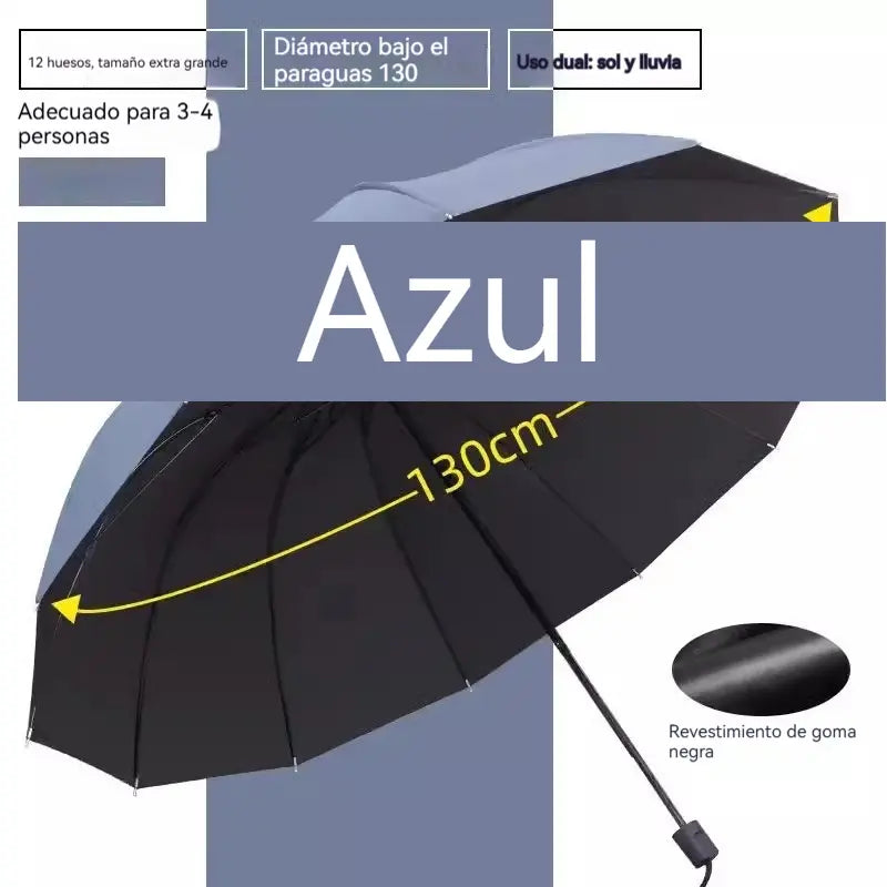 ☔ Paraguas Plegable de 12 Varillas – Resistente al Viento, Impermeable y Ligero para Lluvia y Sol 🌞