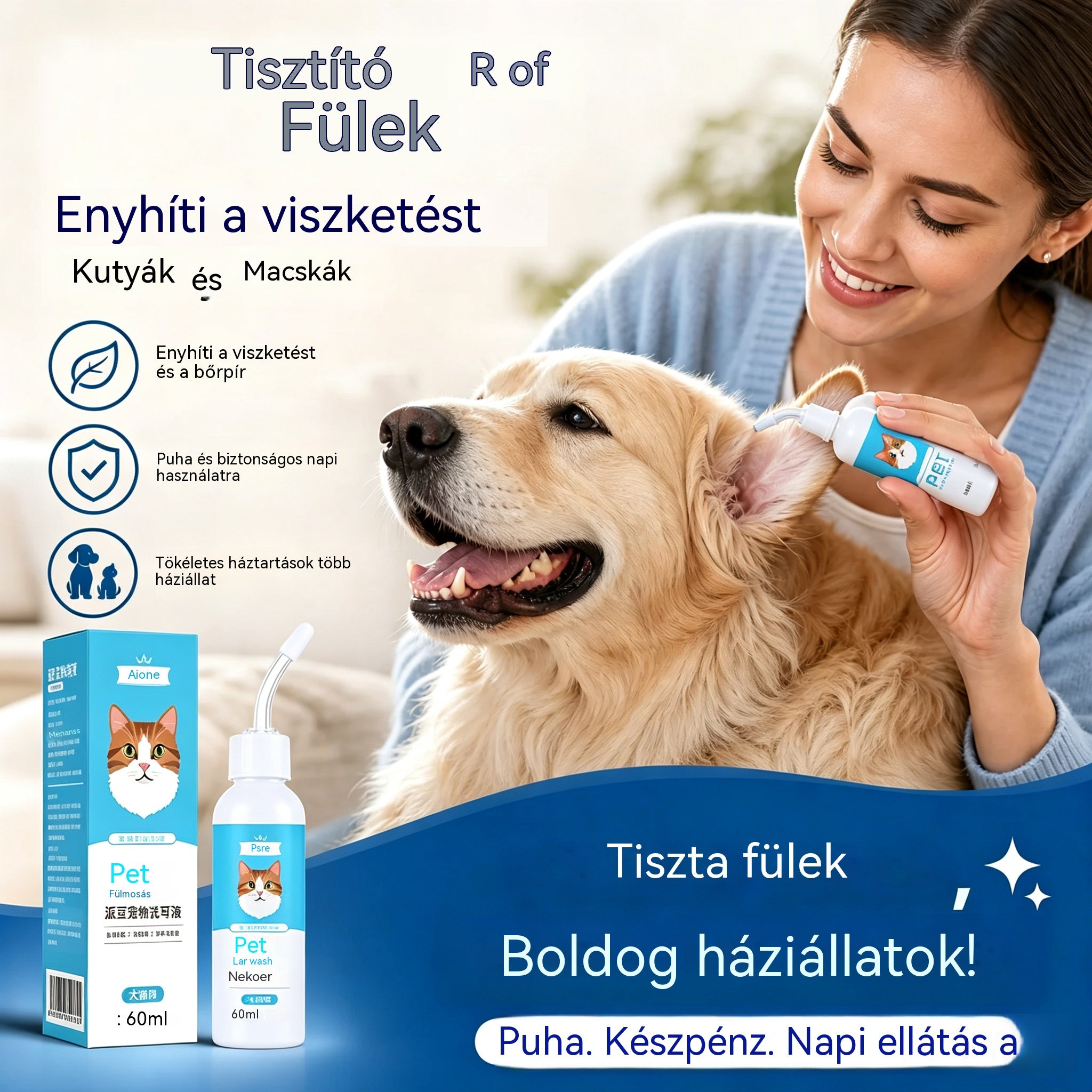 🐶2 tétel 8300  Ft.🐱 Fültisztító kutyák és macskák fülviszketésének enyhítésére.
