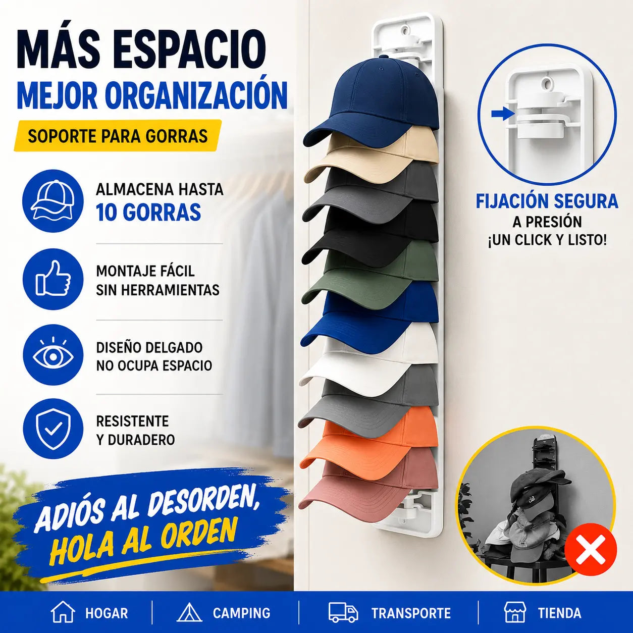 【2 piezas】Organizador de sombreros que ahorra espacio