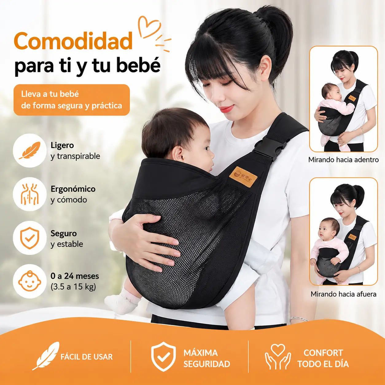 👶 Portabebés ligero y ergonómico | Perfecto para paseos y viajes ✈️