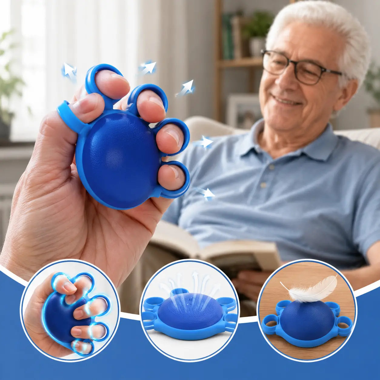 Pelota ortopédica para la recuperación de dedos y manos, con anillos de fijación, dispositivo de entrenamiento de fuerza y movilidad para personas mayores o con secuelas de un derrame cerebral.