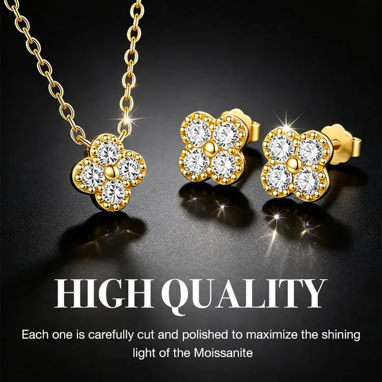 ✨💎Conjunto de collar y pendientes de trébol de cuatro hojas de moissanita