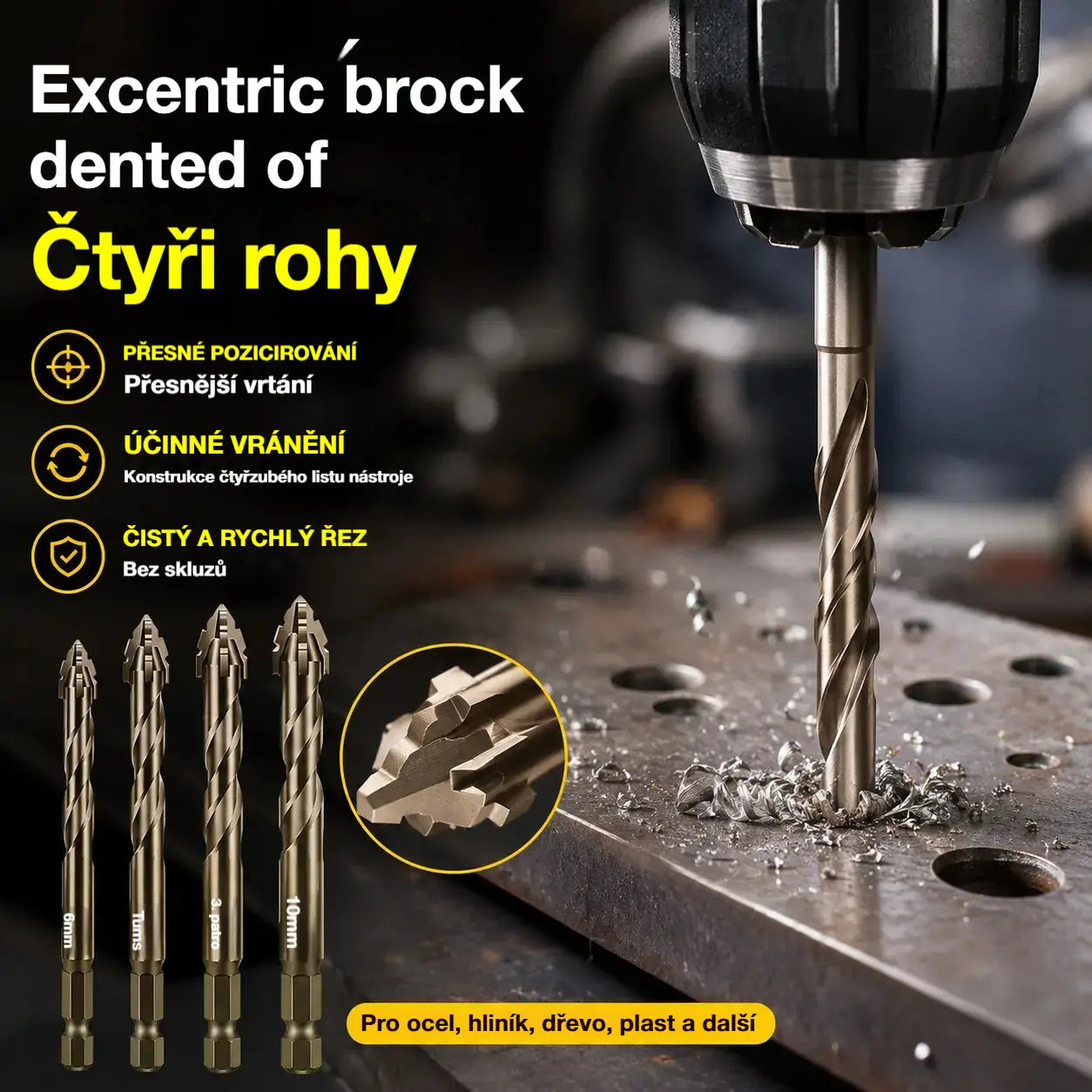🛠🛠【6 KS 】【4+5+6+8+10+12 mm】Sada vysoce pevných excentrických vrtáků se 6 břity