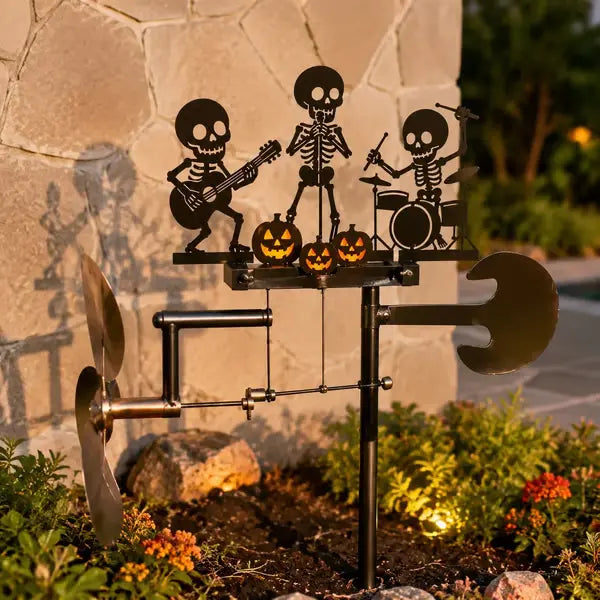 🔥¡Gran venta! 49% de descuento💀🎃Molino de viento con forma de calavera y tamborilero de metal