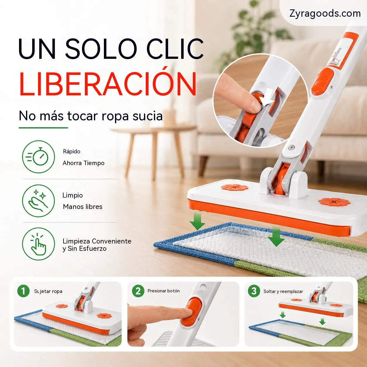 🔥 Mopa Plana Multifuncional con Clip y Giro 360° 🧹✨