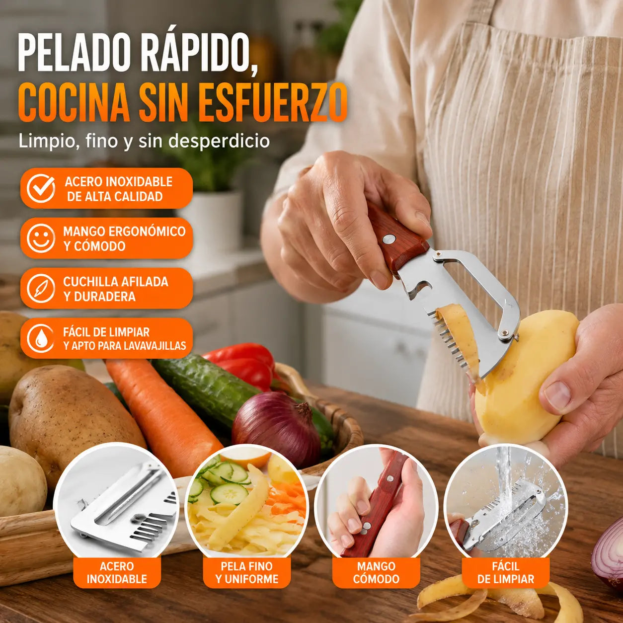 ✅Compra 1 y llévate 1 gratis (2 artículos) 🧅🔪 Pelador de cocina multifuncional 3 en 1: ¡Pela, corta y abre botellas! 🔥