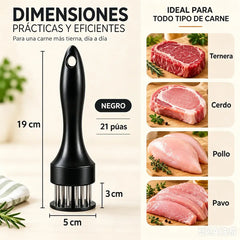 Aguja ablandadora de carne de acero inoxidable de 21 puntas para bistec, barbacoa y cocina.