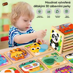 🔥【1 juego de 4 estilos】👧🏻🧩 Rompecabezas 3D de madera Montessori para educación infantil