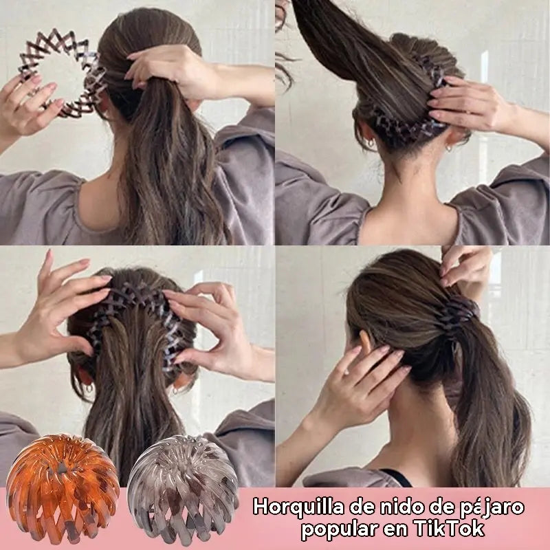🎀 【7 položiek】Nová sponka do vlasov v tvare vtáčieho hniezda: Bezpečne drží vysoké copy a elegantné drdoly a okamžite osvieži váš vzhľad.