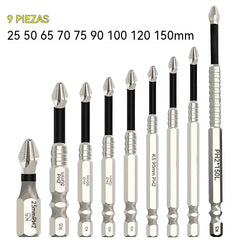 🧰⚒️ 【Juego de 9 puntas de destornillador antideslizantes K5 [25-150L]】 Puntas Phillips antideslizantes, magnéticas y de alta dureza para taladro eléctrico