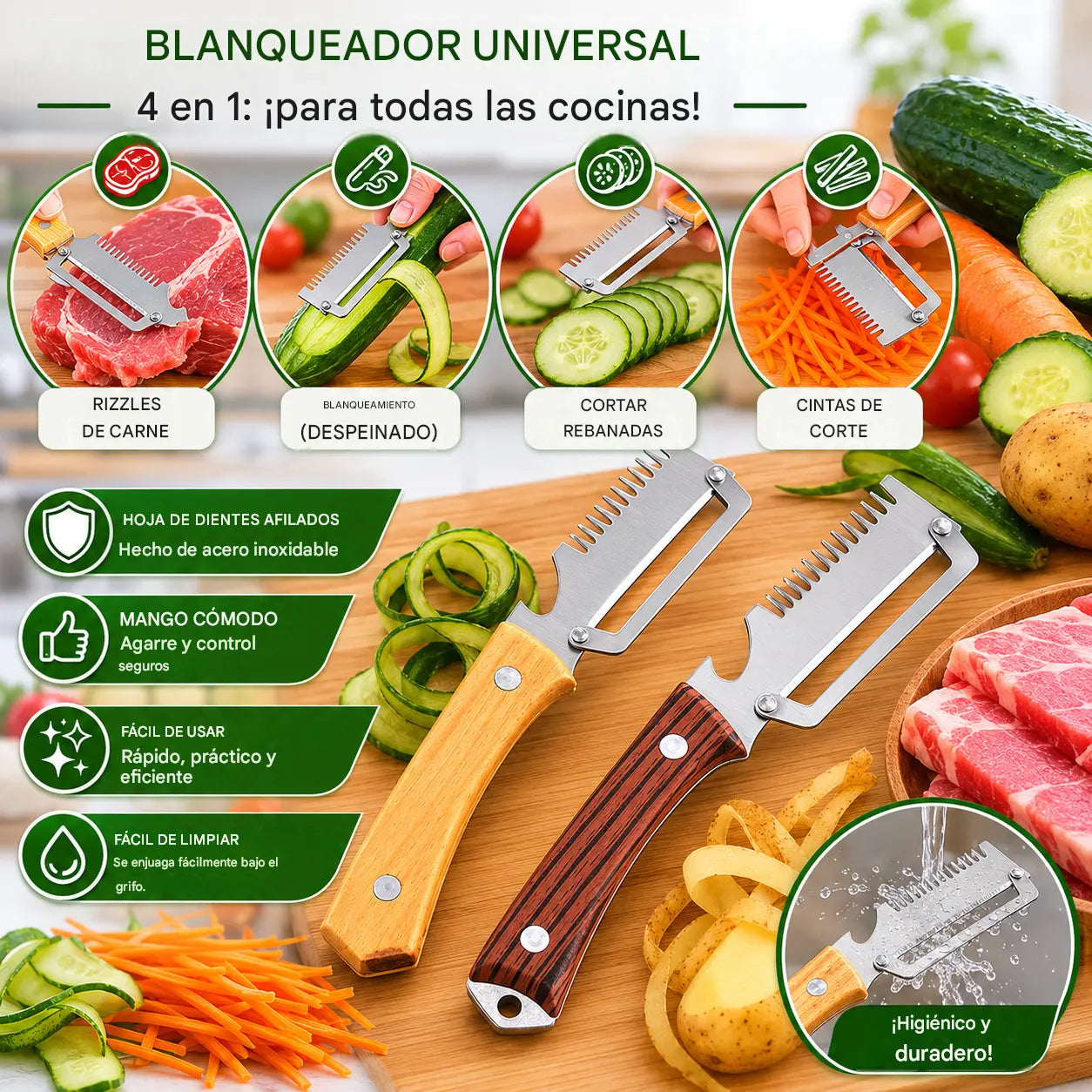 🥳50% de descuento🔥【2 artículos por 23 euros】🧅🔪 Pelador de cocina multifuncional 3 en 1: ¡Pela, pica verduras, corta carne y abre botellas! 🔥
