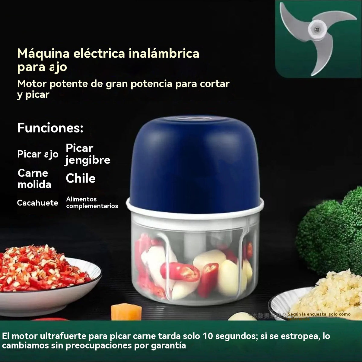 Picadora eléctrica de ajo, mini picadora portátil de verduras