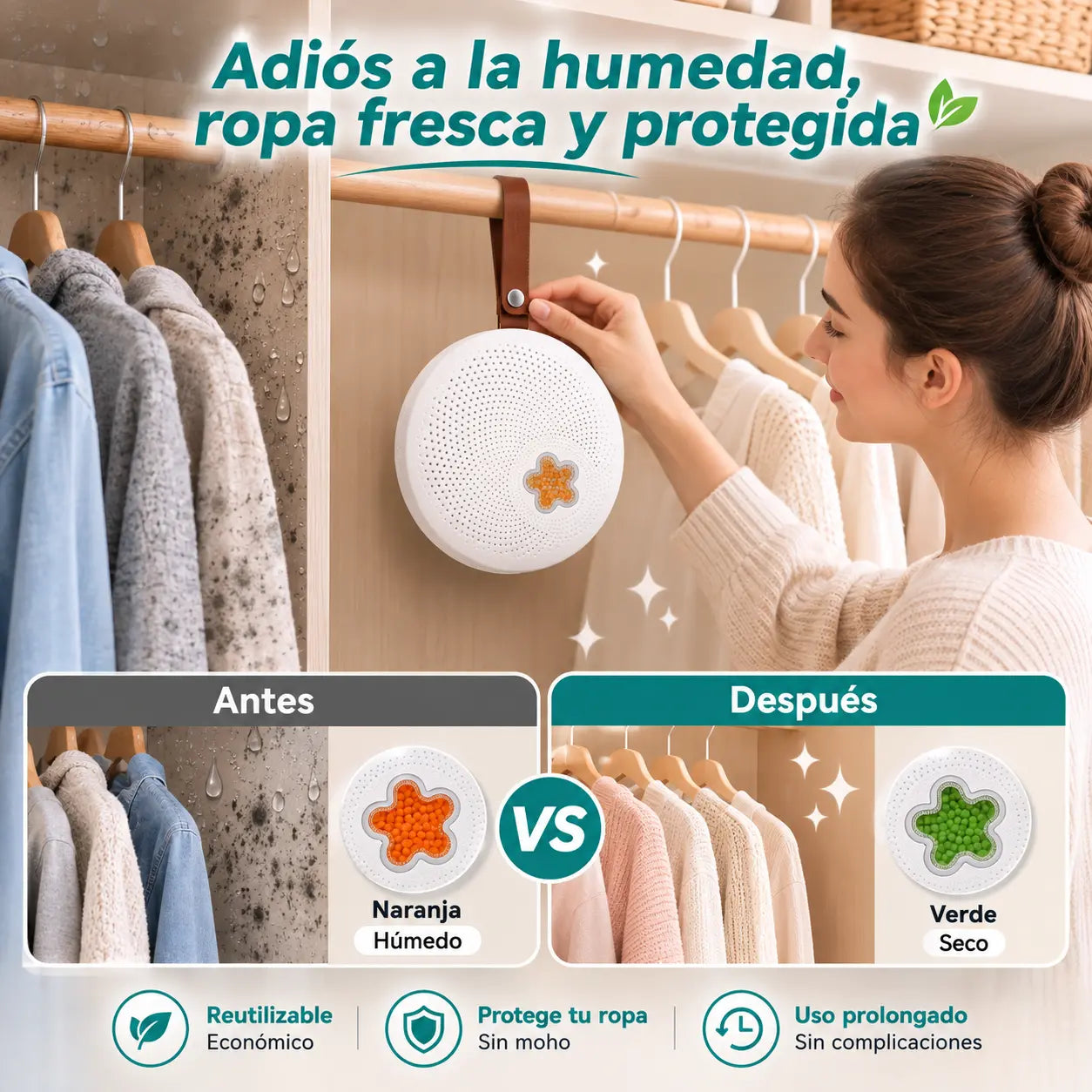 🌀💧Mini deshumidificador reutilizable para el hogar