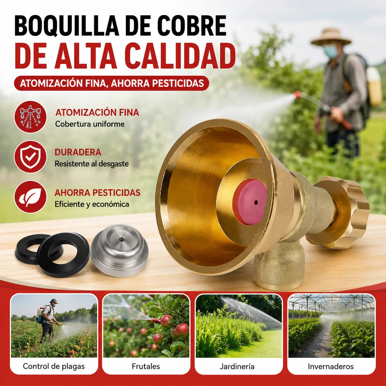 💦 Boquilla de Riego Ajustable de Latón · Pulverización Precisa