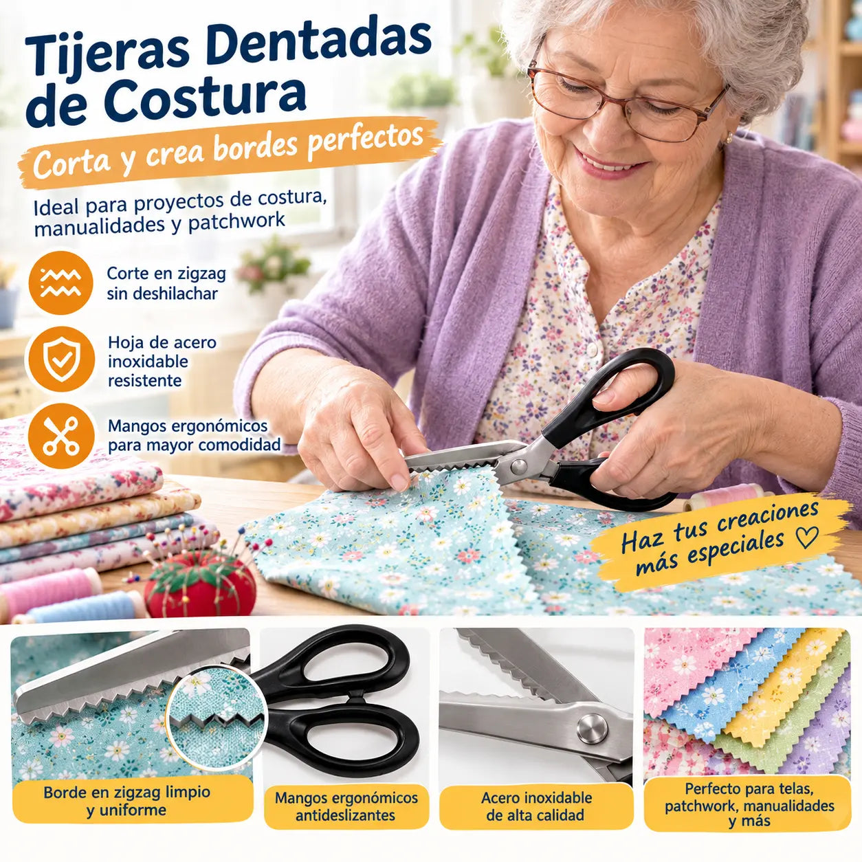 🔥2 piezas ✂️ Tijeras dentadas profesionales – Tijeras de tela afiladas y dentadas
