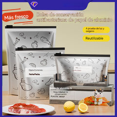 Un total de 30 bolsas de papel de aluminio antibacterianas, súper fáciles de usar, para conservar la frescura.