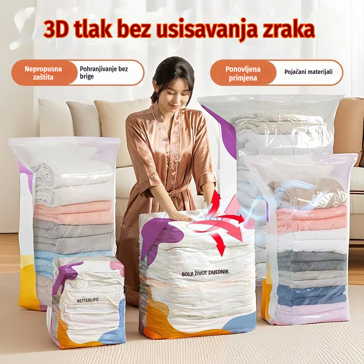 【Set od 5 dijelova】 Velika, stlačiva vakuumska vrećica za pohranu: nije potrebna pumpa, nepropusna je i idealna za uštedu prostora u koferima i kod kuće